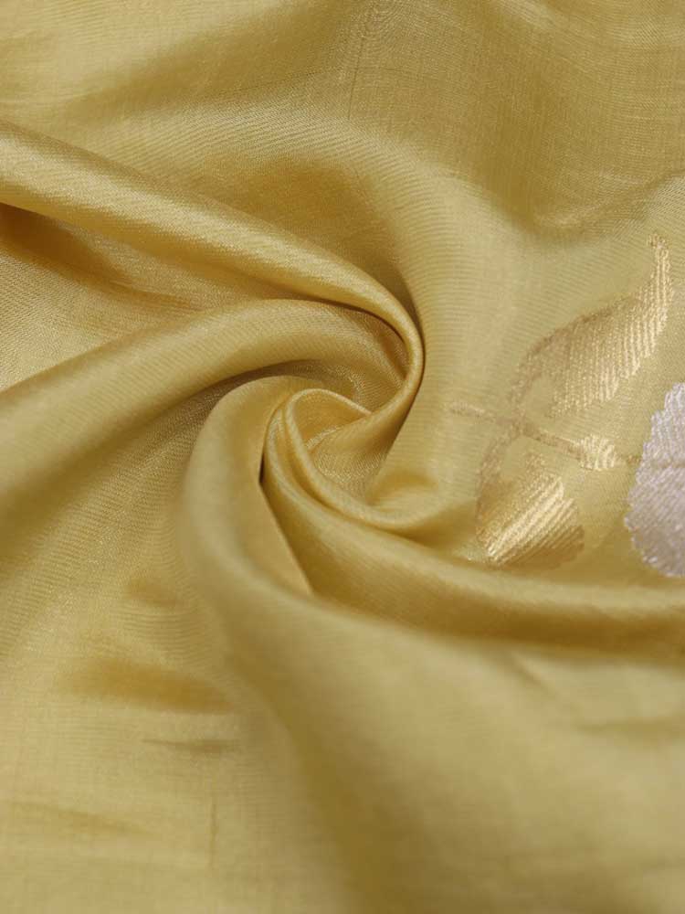 Yellow Handloom Banarasi Tissue Katan Silk Fabric ( 1 Mtr ) - Luxurion World