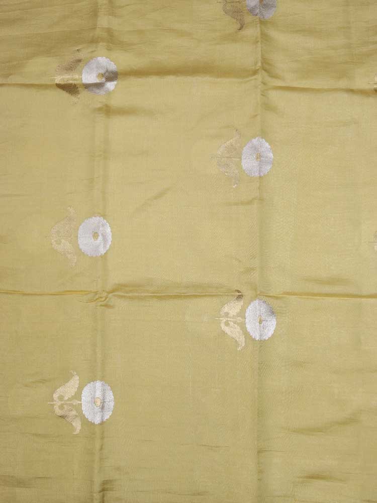 Yellow Handloom Banarasi Tissue Katan Silk Fabric ( 1 Mtr ) - Luxurion World