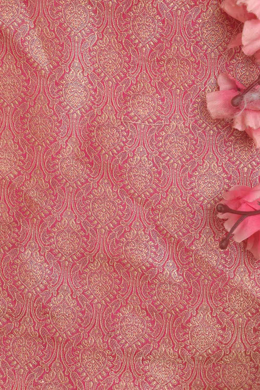 Pink Banarasi Brocade Silk Fabric ( 1 Mtr ) - Luxurion World