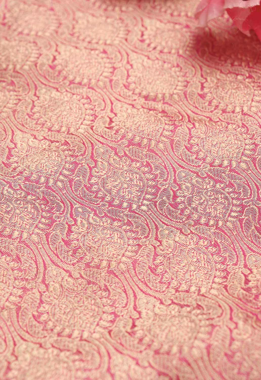 Pink Banarasi Brocade Silk Fabric ( 1 Mtr ) - Luxurion World