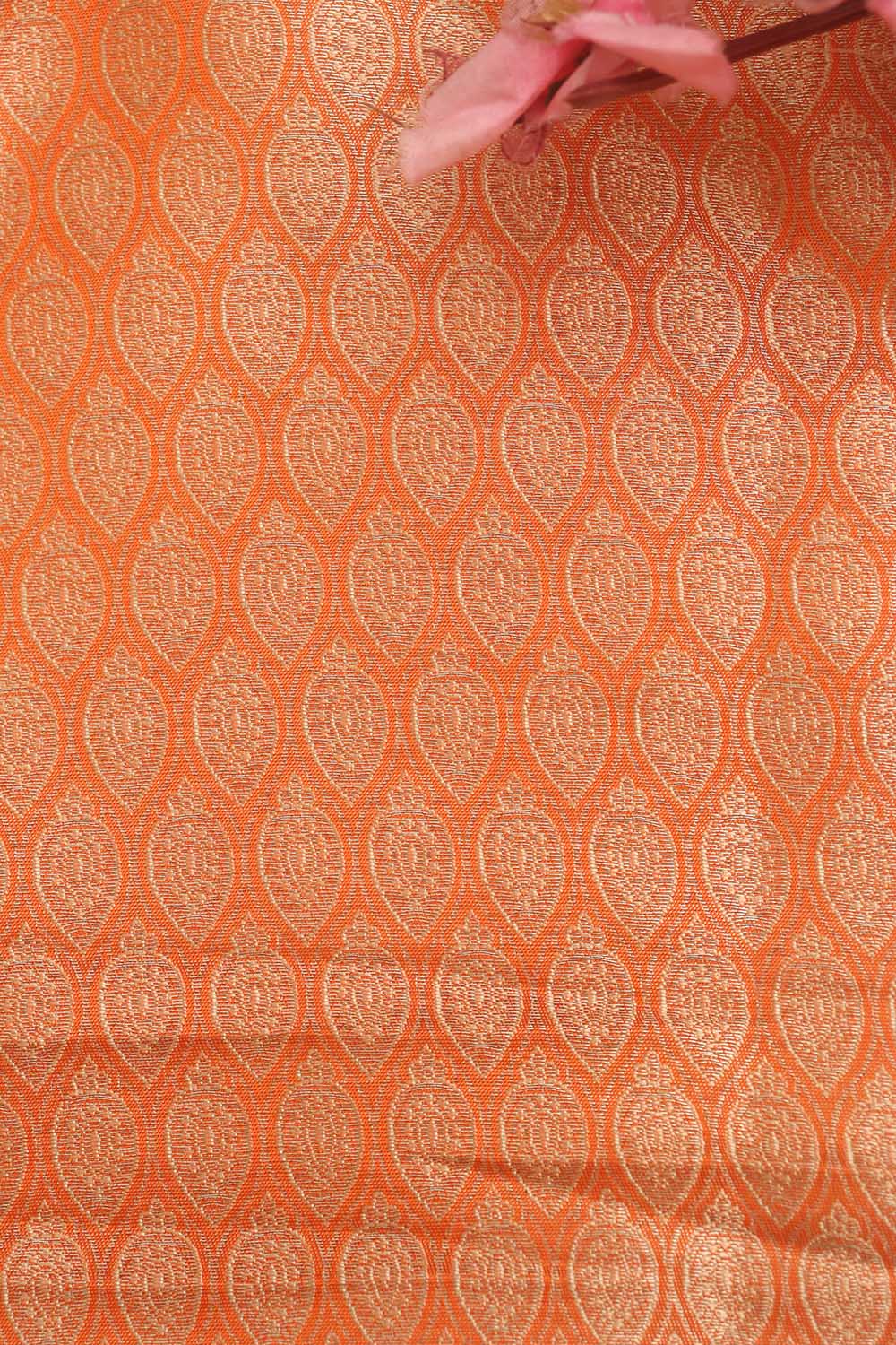 Orange Banarasi Brocade Silk Fabric ( 1 Mtr ) - Luxurion World