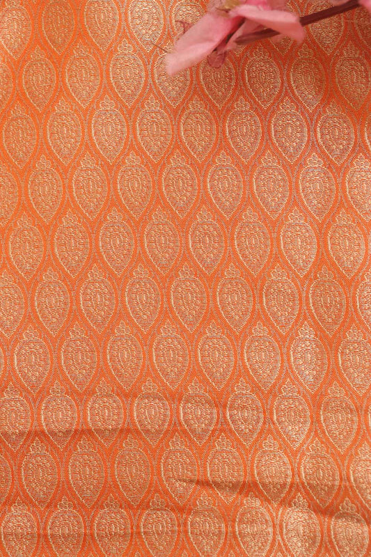 Orange Banarasi Brocade Silk Fabric ( 1 Mtr ) - Luxurion World