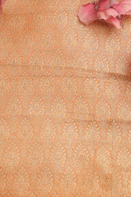 Orange Banarasi Brocade Silk Fabric ( 1 Mtr ) - Luxurion World