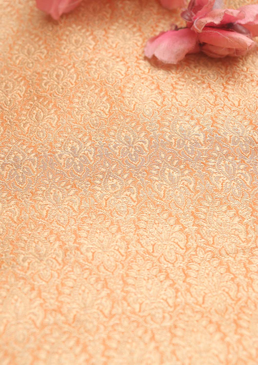 Orange Banarasi Brocade Silk Fabric ( 1 Mtr ) - Luxurion World