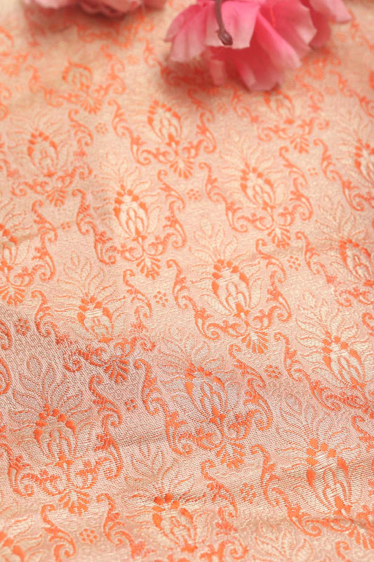 Orange Banarasi Brocade Silk Fabric ( 1 Mtr ) - Luxurion World