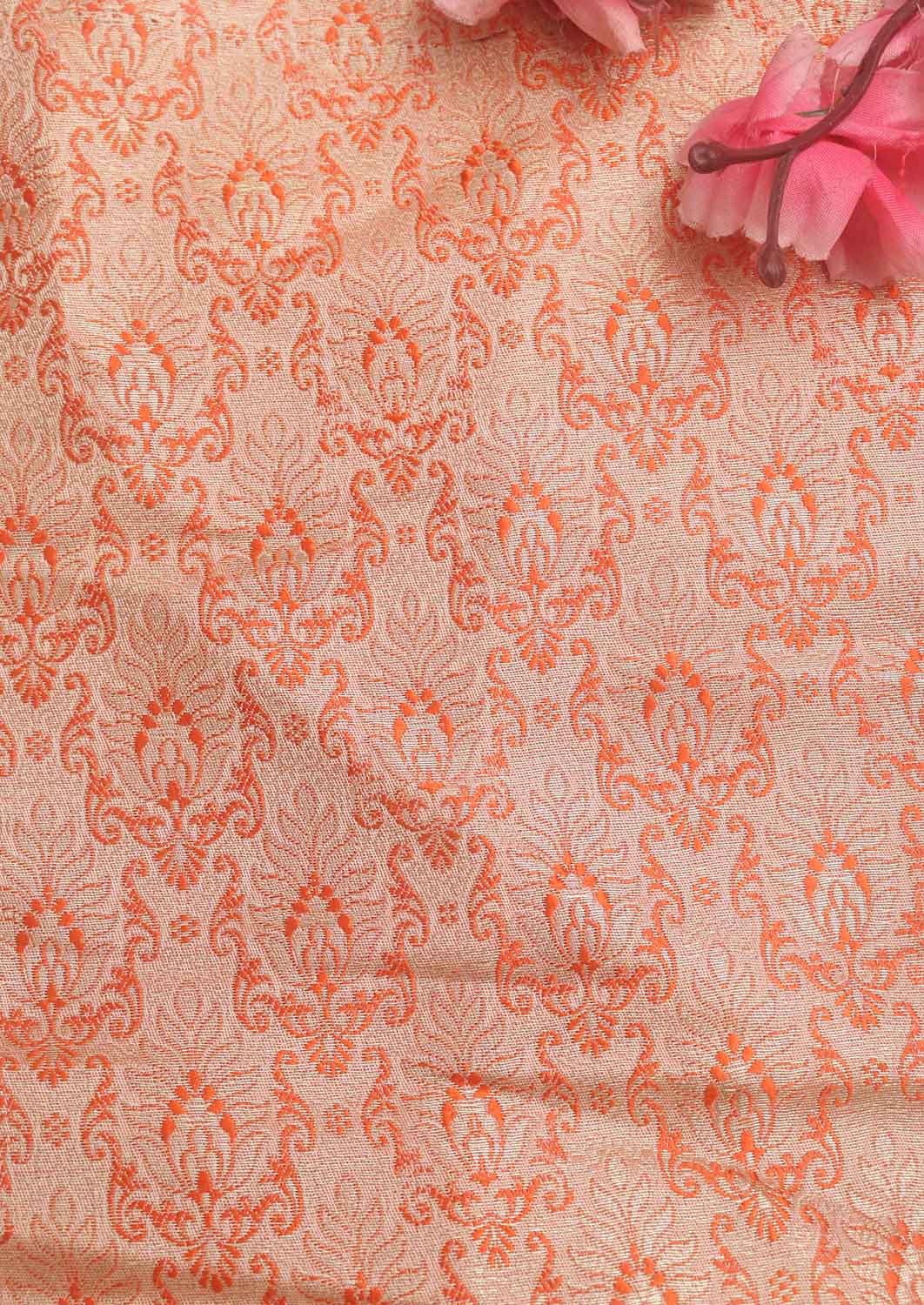 Orange Banarasi Brocade Silk Fabric ( 1 Mtr ) - Luxurion World