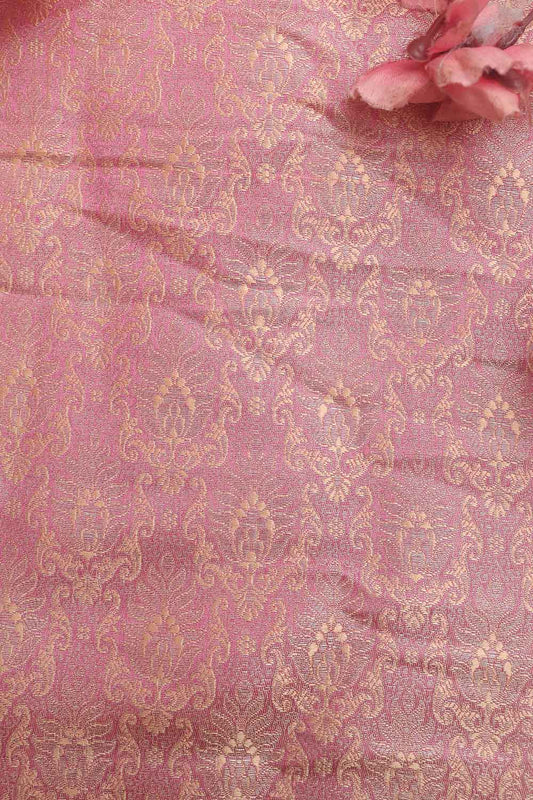 Pink Banarasi Brocade Silk Fabric ( 1 Mtr ) - Luxurion World