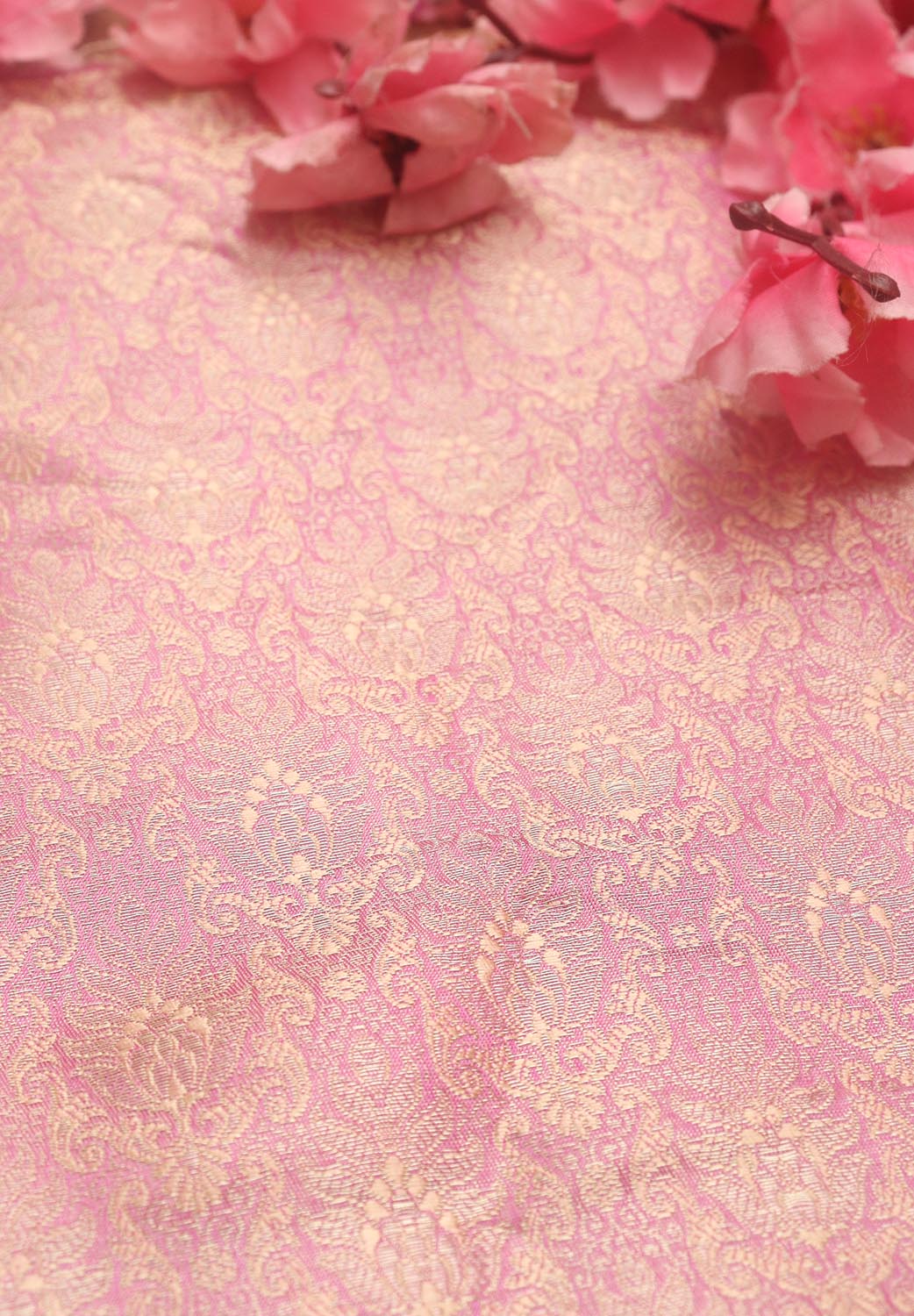 Pink Banarasi Brocade Silk Fabric ( 1 Mtr ) - Luxurion World