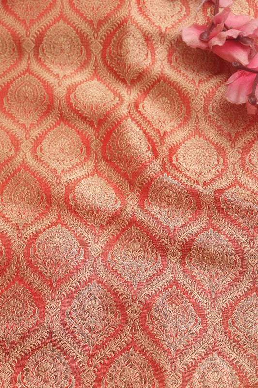 Red Banarasi Brocade Silk Fabric ( 1 Mtr ) - Luxurion World