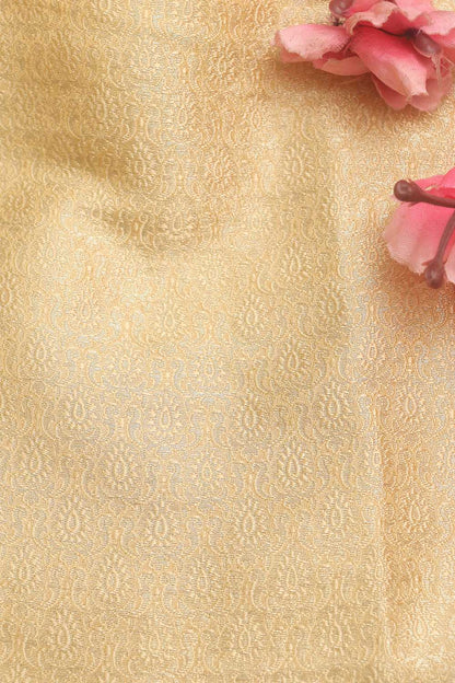 Golden Banarasi Brocade Silk Fabric ( 1 Mtr ) - Luxurion World