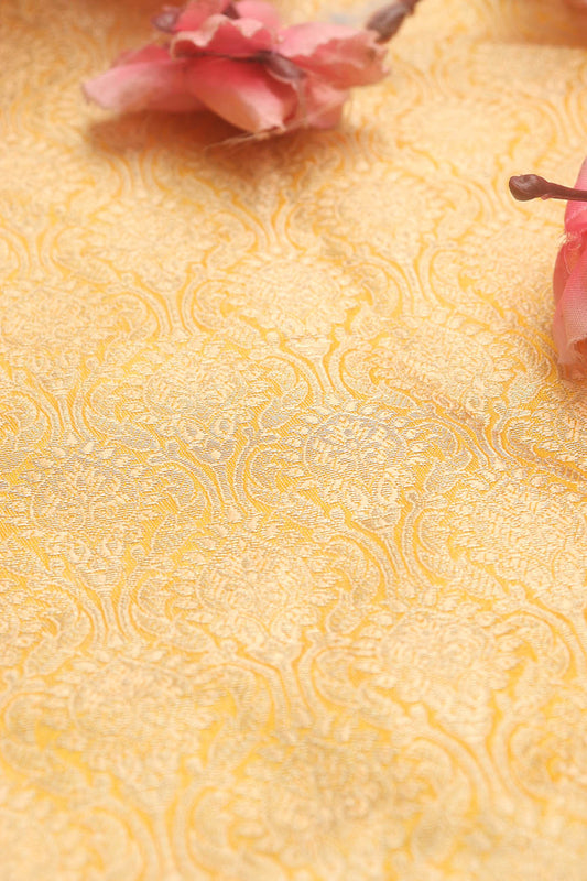 Yellow Banarasi Brocade Silk Fabric ( 1 Mtr ) - Luxurion World