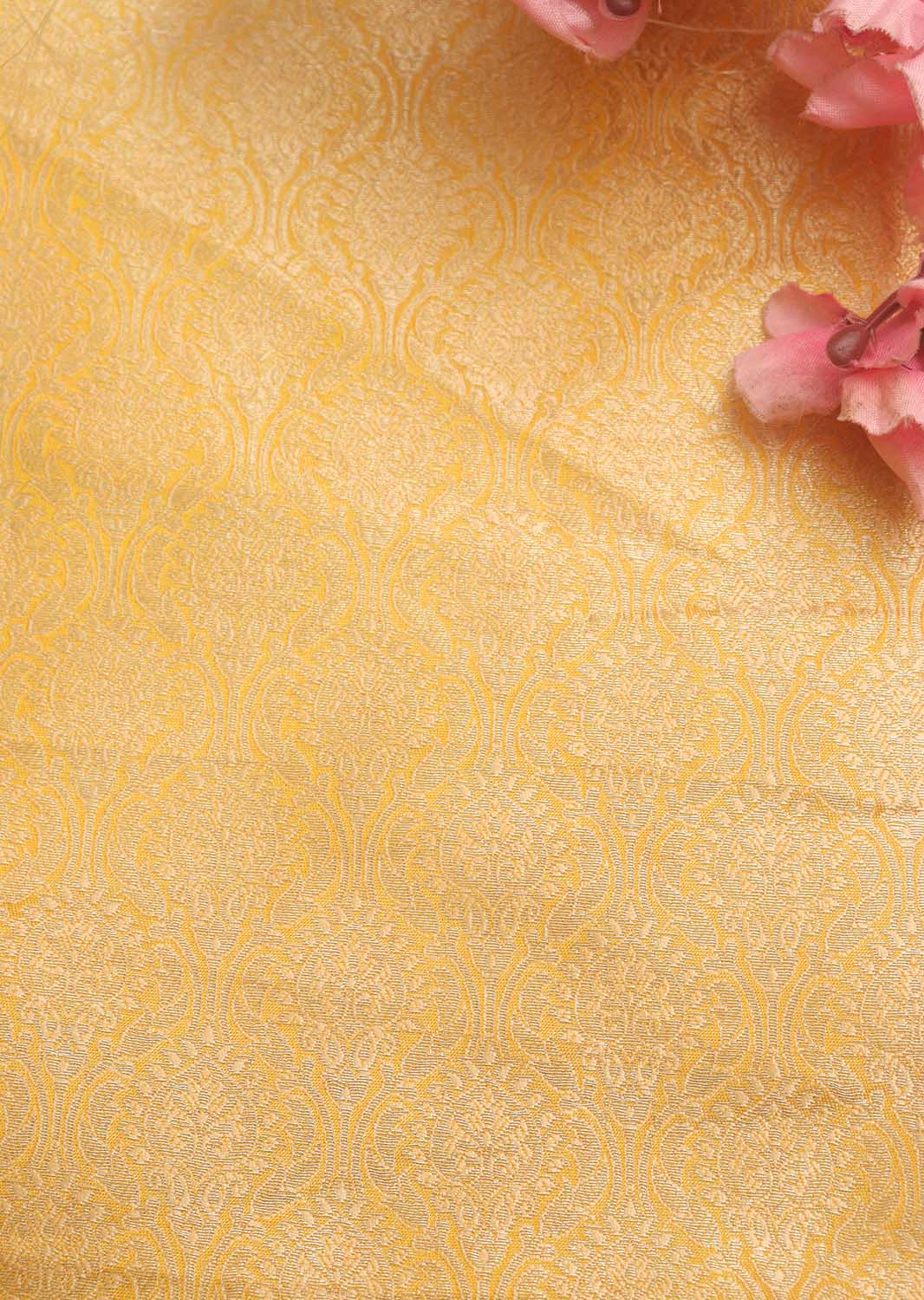 Yellow Banarasi Brocade Silk Fabric ( 1 Mtr ) - Luxurion World
