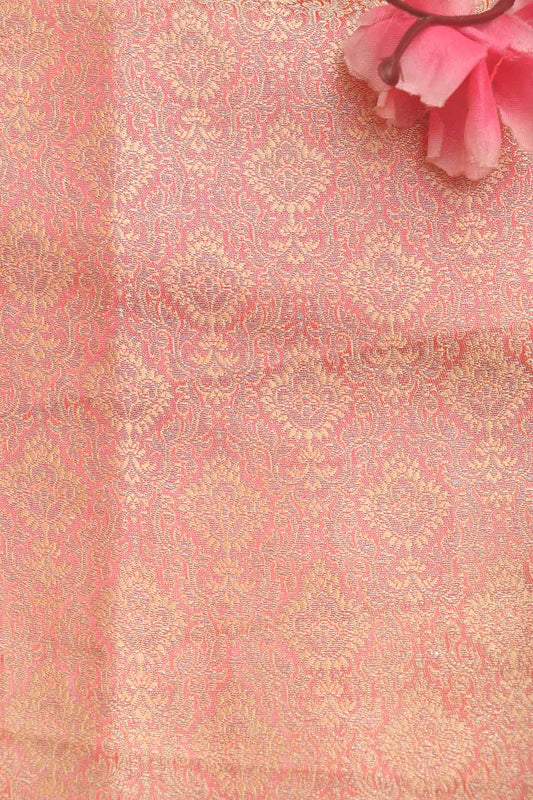 Pink Banarasi Brocade Silk Fabric ( 1 Mtr ) - Luxurion World