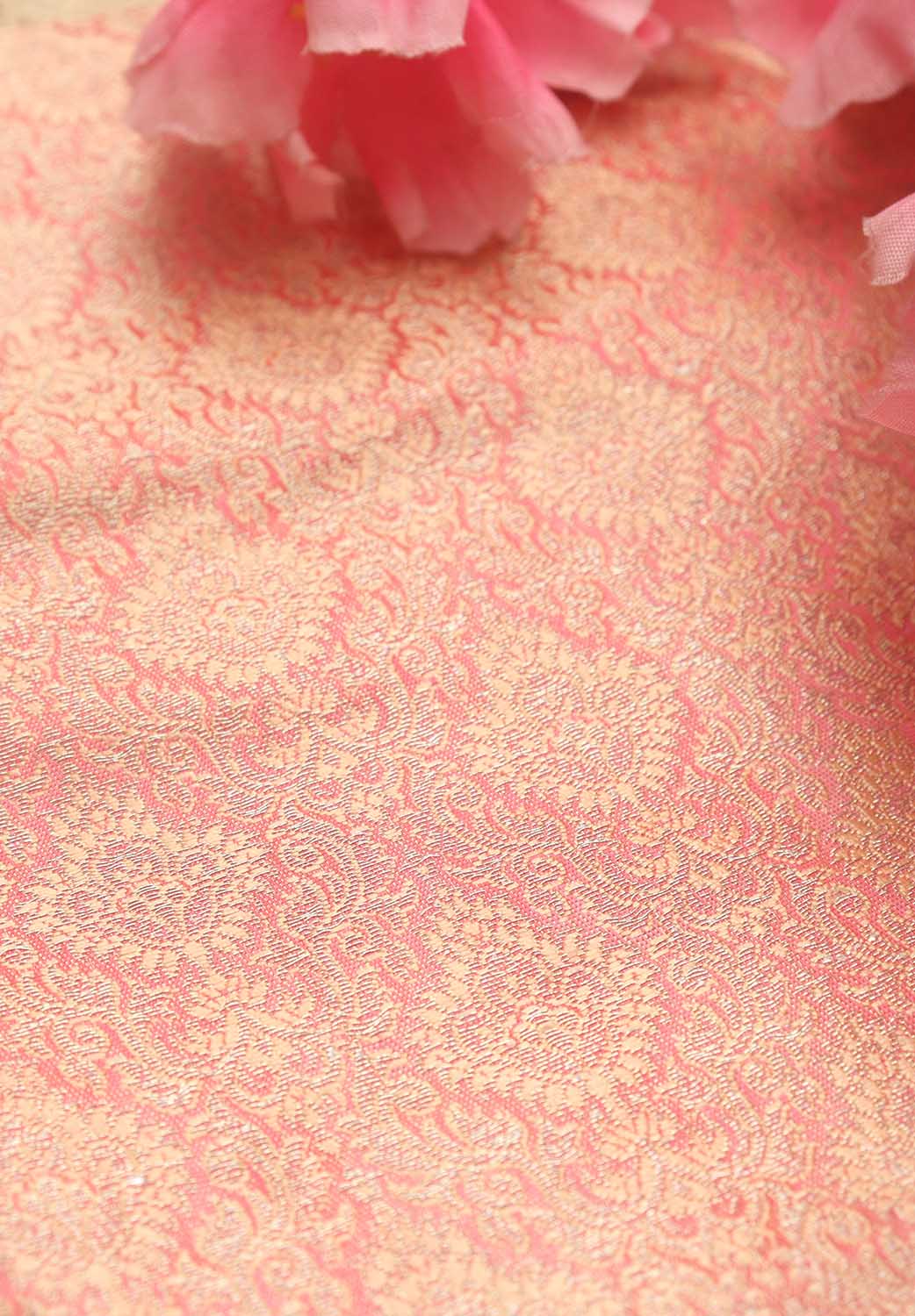 Pink Banarasi Brocade Silk Fabric ( 1 Mtr ) - Luxurion World