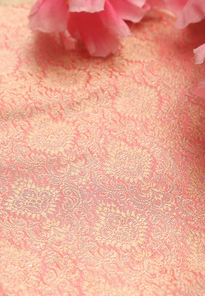 Pink Banarasi Brocade Silk Fabric ( 1 Mtr ) - Luxurion World