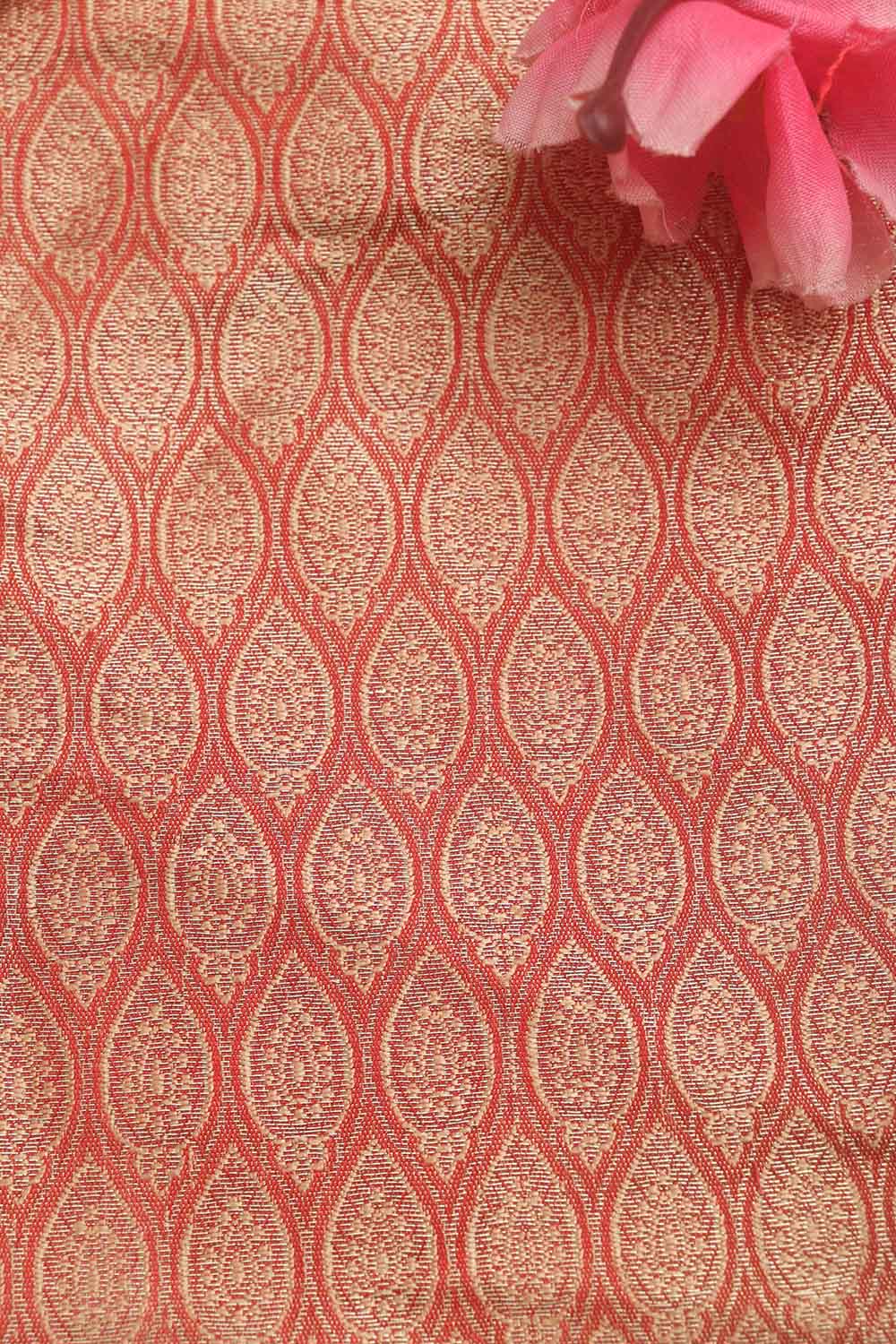 Red Banarasi Brocade Silk Fabric ( 1 Mtr ) - Luxurion World