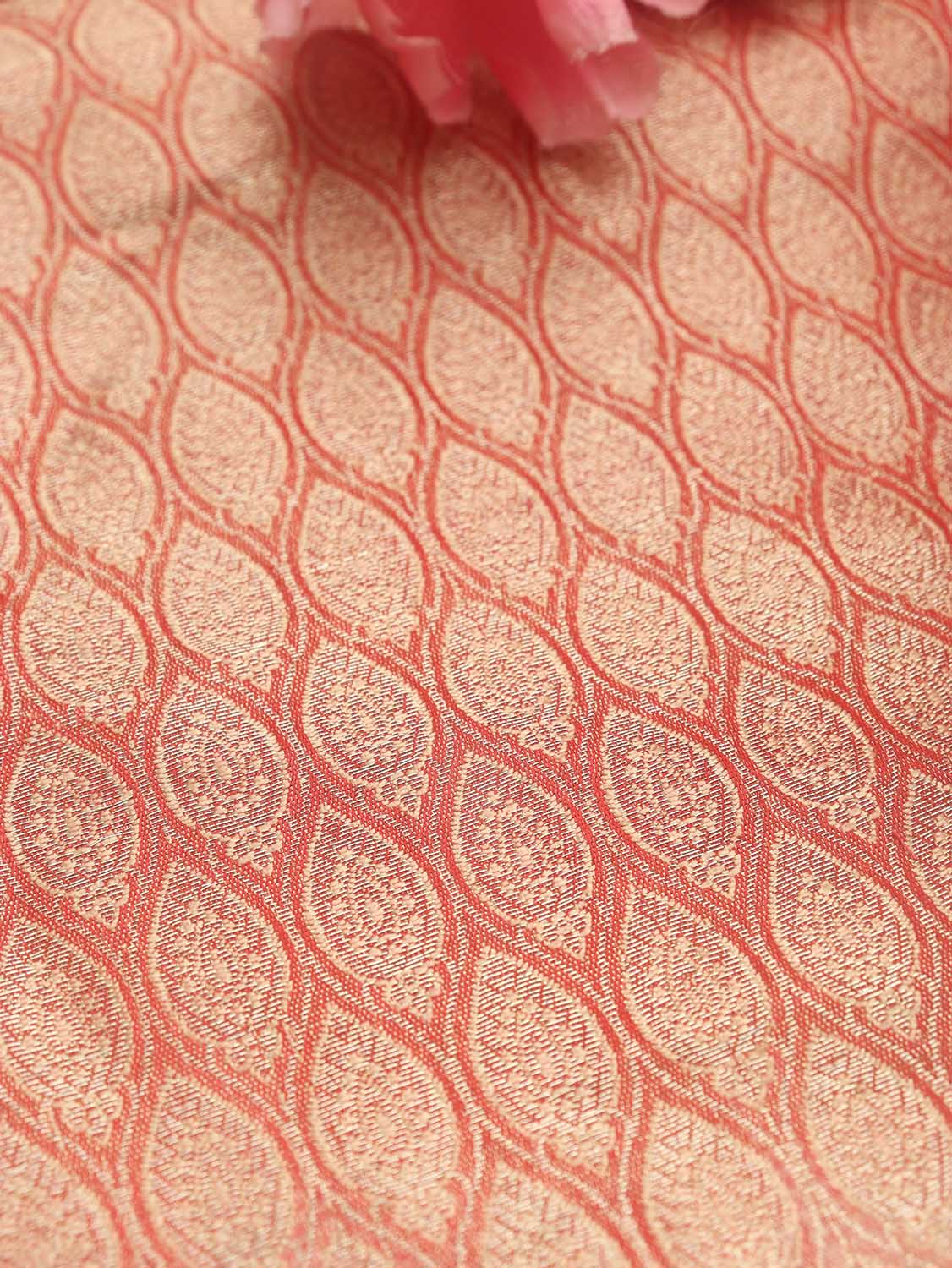 Red Banarasi Brocade Silk Fabric ( 1 Mtr ) - Luxurion World