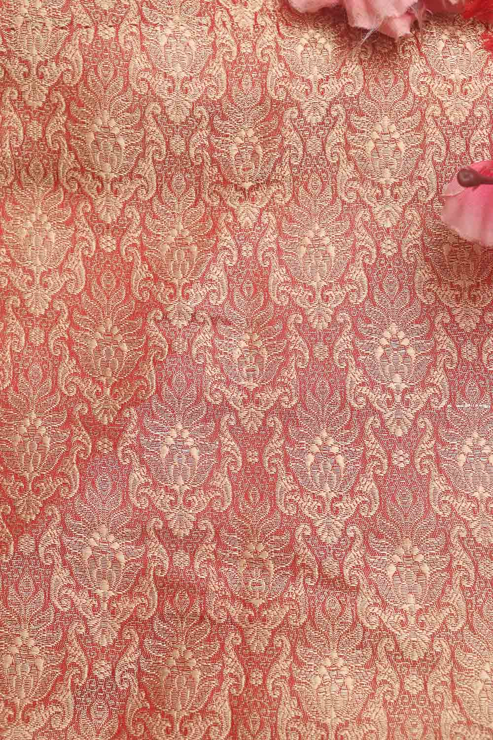 Red Banarasi Brocade Silk Fabric ( 1 Mtr ) - Luxurion World