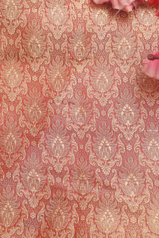Red Banarasi Brocade Silk Fabric ( 1 Mtr ) - Luxurion World