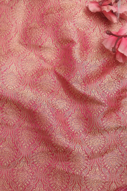 Pink Banarasi Brocade Silk Fabric ( 1 Mtr ) - Luxurion World