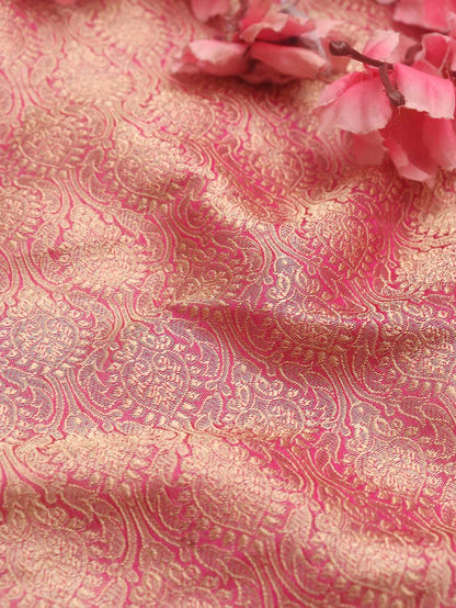 Pink Banarasi Brocade Silk Fabric ( 1 Mtr ) - Luxurion World
