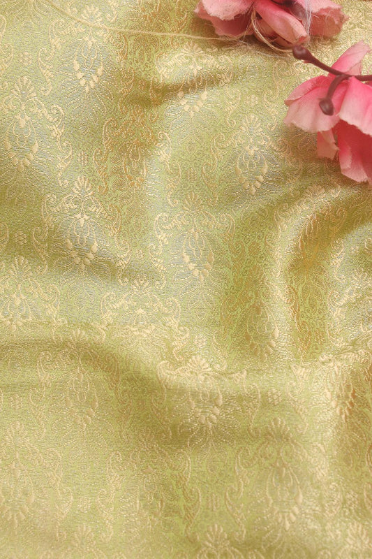 Green Banarasi Brocade Silk Fabric ( 1 Mtr ) - Luxurion World