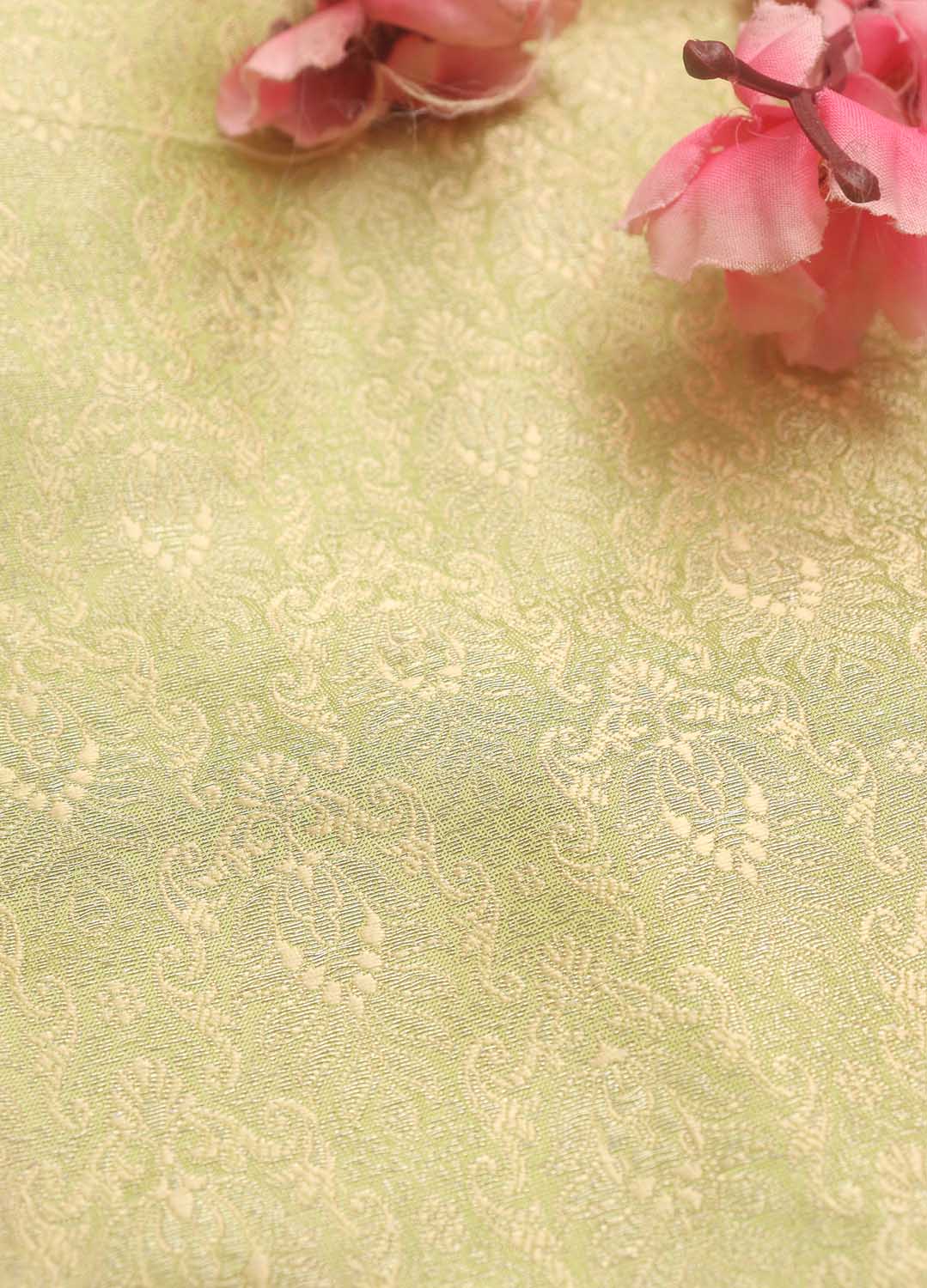 Green Banarasi Brocade Silk Fabric ( 1 Mtr ) - Luxurion World