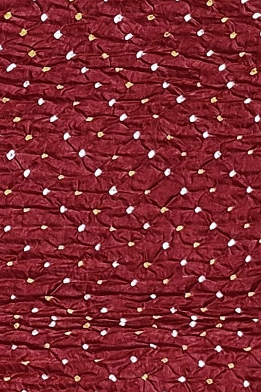 Maroon Bandhani Pure Gajji Silk Fabric ( 3 Mtr )