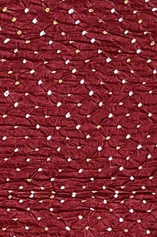 Maroon Bandhani Pure Gajji Silk Fabric ( 3 Mtr ) - Luxurion World