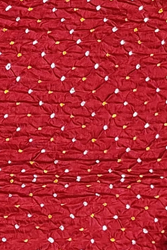 Red Bandhani Pure Gajji Silk Fabric ( 3 Mtr ) - Luxurion World