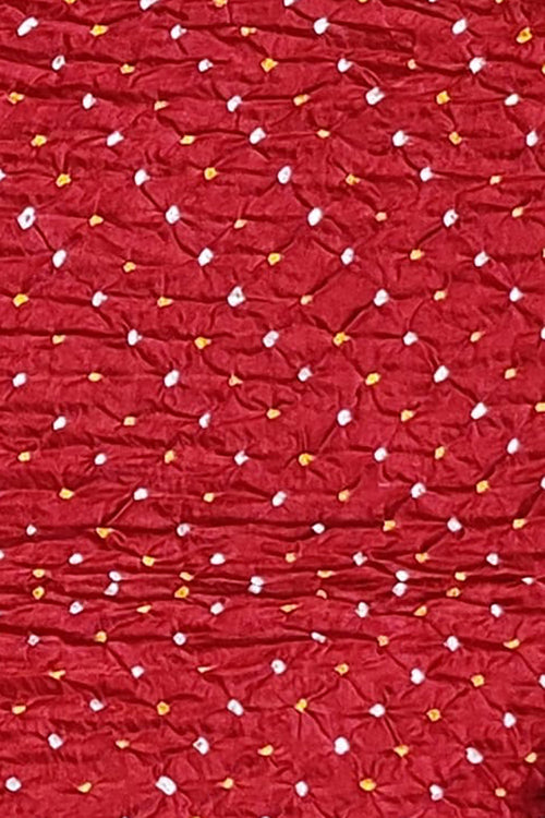 Red Bandhani Pure Gajji Silk Fabric ( 3 Mtr ) - Luxurion World