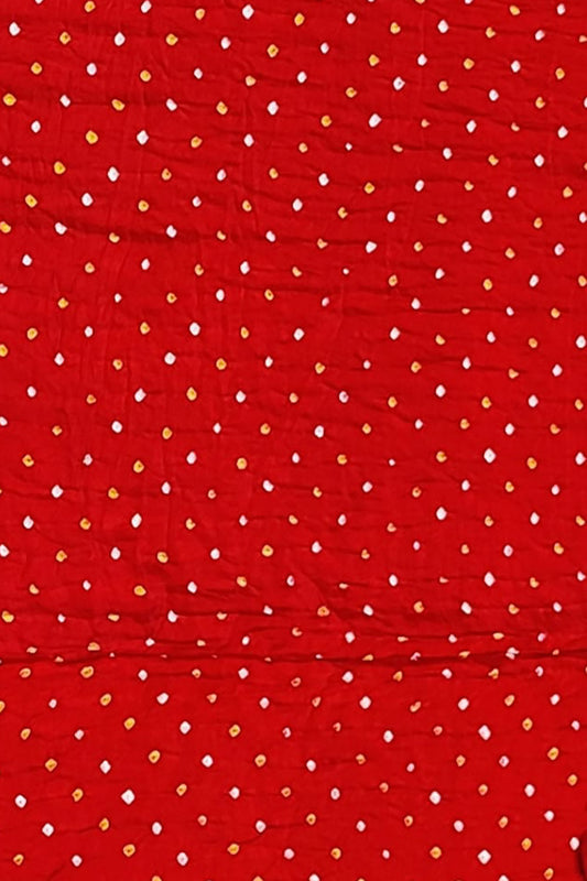 Red Bandhani Pure Gajji Silk Fabric ( 3 Mtr )