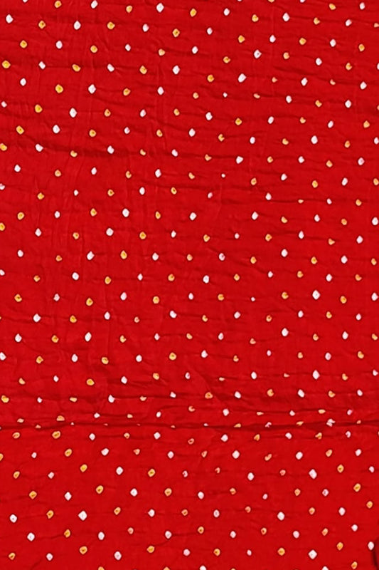 Red Bandhani Pure Gajji Silk Fabric ( 3 Mtr ) - Luxurion World