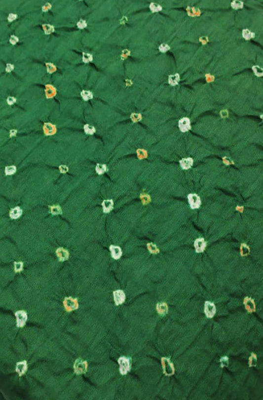 Green Bandhej Cotton Silk Fabric  ( 1 Mtr ) - Luxurion World