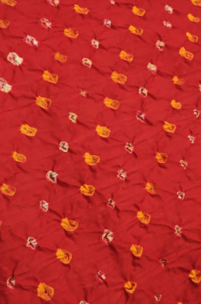 Red Bandhej Cotton Silk Fabric  ( 1 Mtr ) - Luxurion World