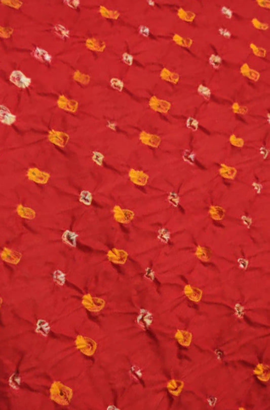 Red Bandhej Cotton Silk Fabric  ( 1 Mtr ) - Luxurion World