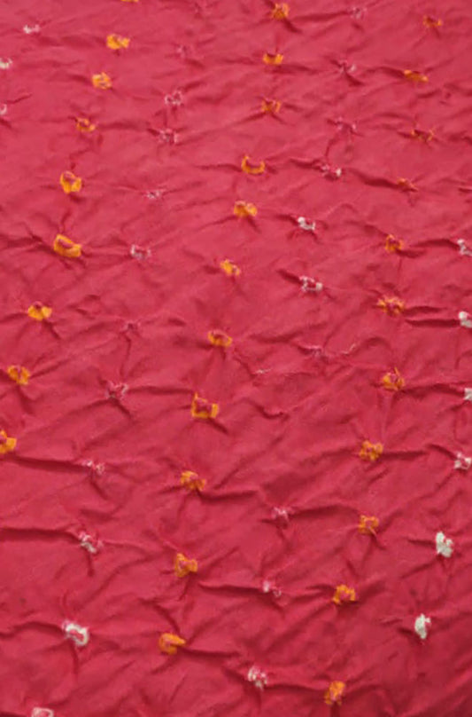 Pink Bandhej Cotton Silk Fabric  ( 1 Mtr ) - Luxurion World