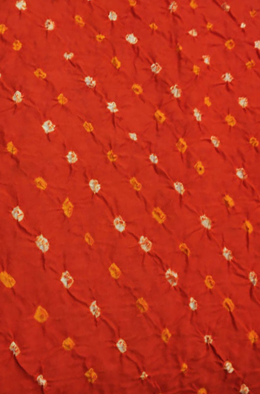 Orange Bandhej Cotton Silk Fabric  ( 1 Mtr ) - Luxurion World