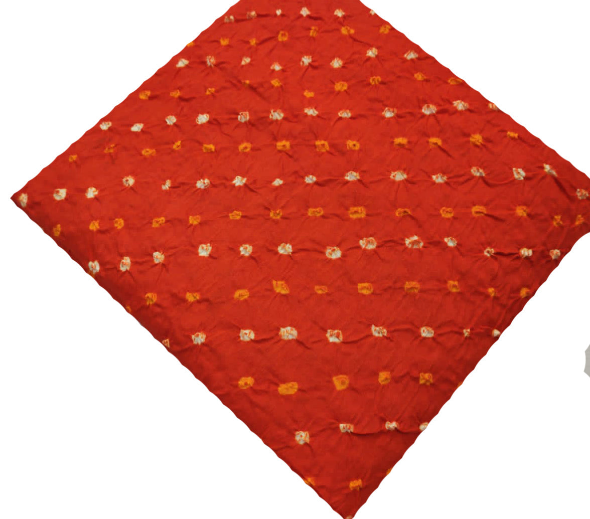 Orange Bandhej Cotton Silk Fabric  ( 1 Mtr ) - Luxurion World