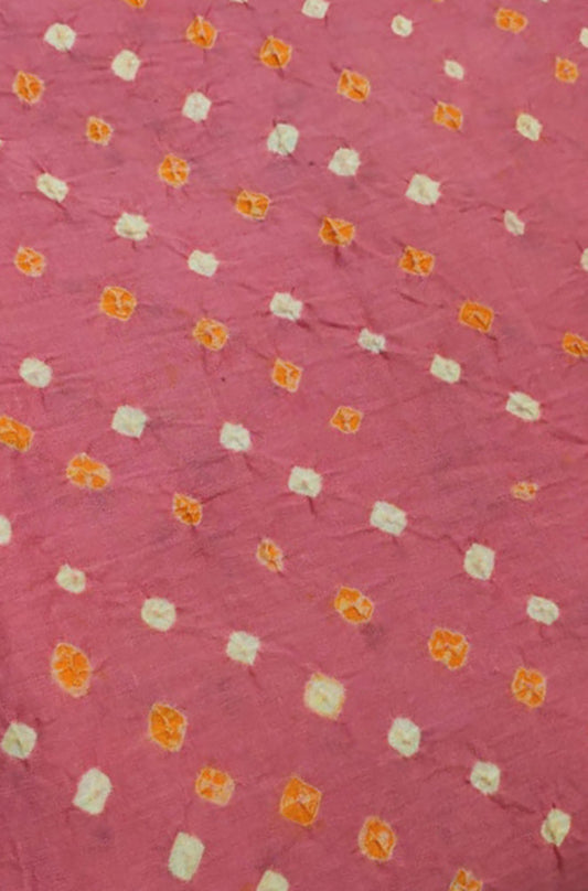 Pink Bandhej Cotton Silk Fabric  ( 1 Mtr ) - Luxurion World