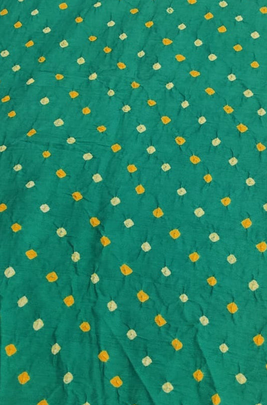 Green Bandhani Cotton Silk Fabric ( 1 Mtr )