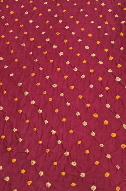Maroon Bandhani Cotton Silk Fabric ( 1 Mtr ) - Luxurion World