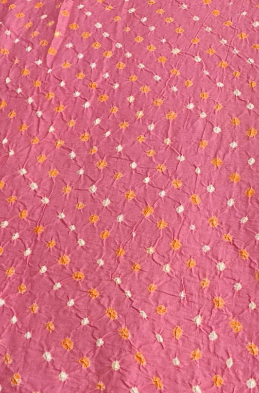 Pink Bandhani Cotton Silk Fabric ( 1 Mtr ) - Luxurion World