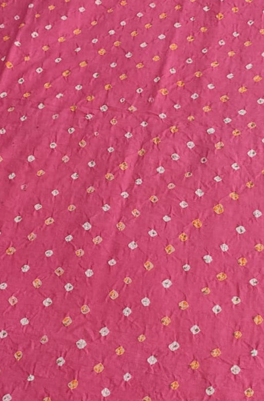 Pink Bandhani Cotton Silk Fabric ( 1 Mtr ) - Luxurion World