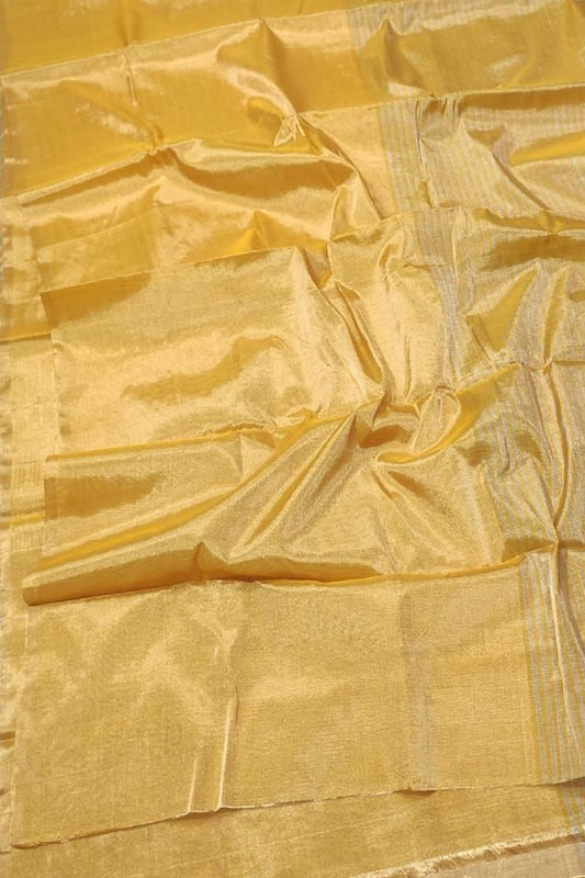 Golden Handloom Chanderi Pure Tissue Silk Fabric ( 1 Mtr ) - Luxurion World