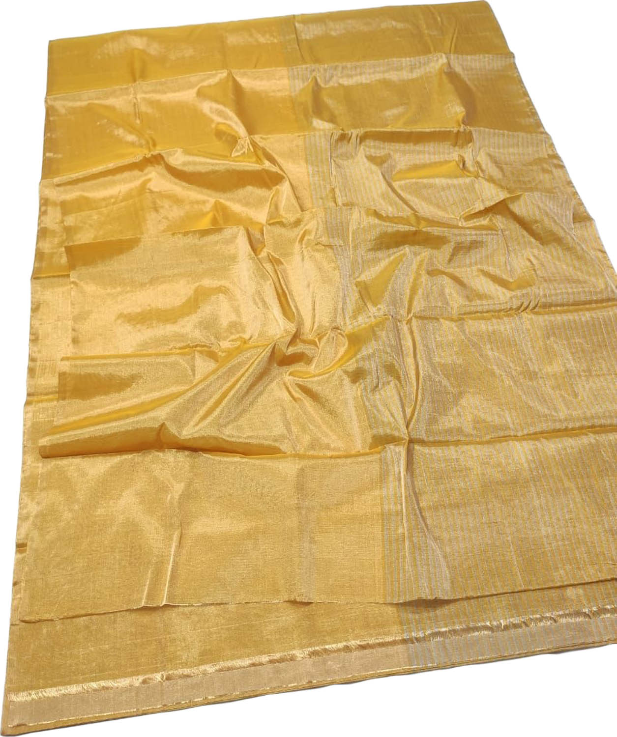 Golden Handloom Chanderi Pure Tissue Silk Fabric ( 1 Mtr ) - Luxurion World