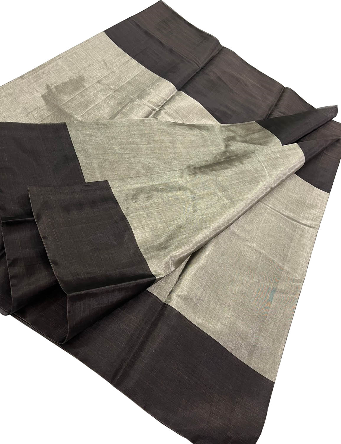 Silver And Black Handloom Chanderi Pure Tissue Silk Fabric ( 1 Mtr ) - Luxurion World