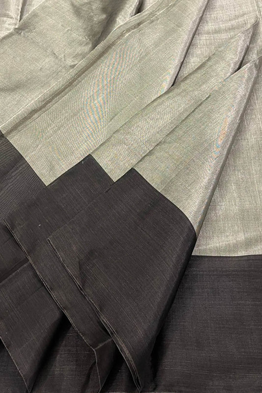 Silver And Black Handloom Chanderi Pure Tissue Silk Fabric ( 1 Mtr ) - Luxurion World