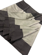 Silver And Black Handloom Chanderi Pure Tissue Silk Fabric ( 1 Mtr ) - Luxurion World