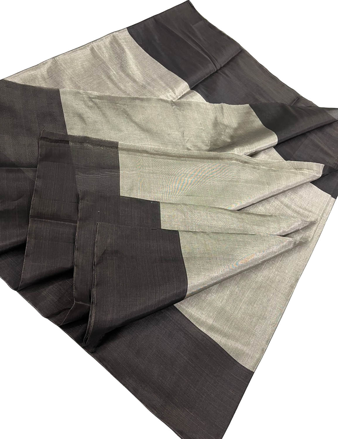 Silver And Black Handloom Chanderi Pure Tissue Silk Fabric ( 1 Mtr ) - Luxurion World